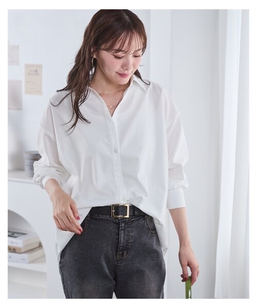 nissen（ニッセン）の「【関連要】＜大きいサイズ＞ゆるシルエットシャツ（シャツ/ブラウス・レディース・黒系ストライプ/ネイビー系ストライプ/オフホワイト(無地)・L/LL/3L/4L/5L/6L/8L/10L）」の14枚目の写真