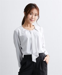 nissen | 【大きい胸専用】２WAYボウタイブラウス（形態安定イージーケア・透けにくい・ＵＶカット）(シャツ/ブラウス)