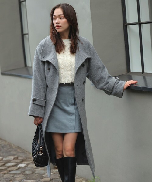 VIS(ビス)の「尾州シャギースタンドカラーロングコート/静電気防止・WEB限定PS・TMサイズ(その他アウター・レディース・チャコール/グレー系・M/PS/S/TM)」の18枚目の写真