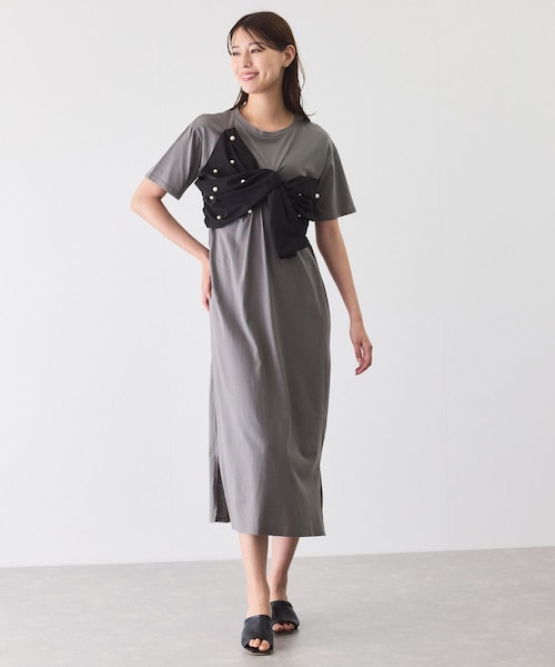 Jayro（ジャイロ）の「デコリボンパールドッキングワンピース（ワンピース・レディース・ブラック/グレー/ネイビー・M）」の2枚目の写真