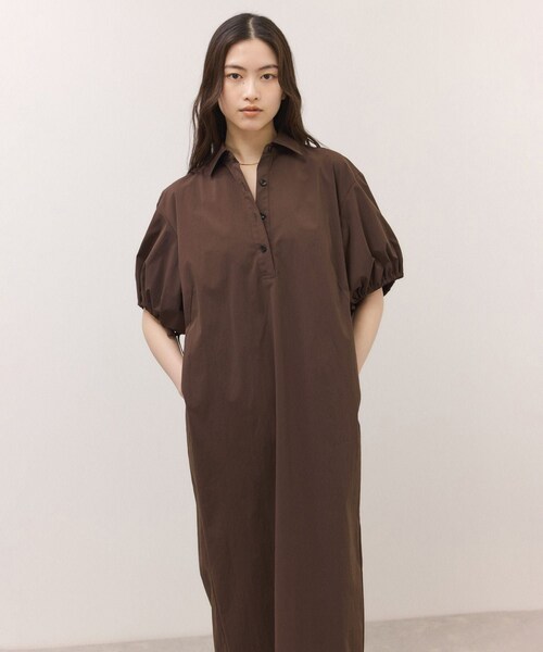 ADAM ET ROPE'（アダムエロペ）の「ハーフスリーブタフタワンピース（シャツワンピース・レディース・ブラック/ダークブラウン・F）」の10枚目の写真