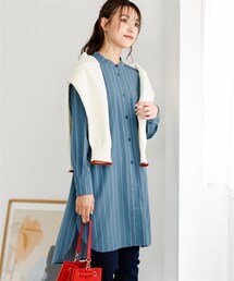 nissen | 大きいサイズバンドカラーシャツチュニック(シャツ/ブラウス)