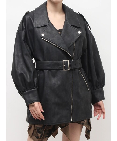 EVRIS（エヴリス）の「オーバーサイズライダースジャケット（ライダースジャケット・レディース・ホワイト/ブラック・F）」の2枚目の写真