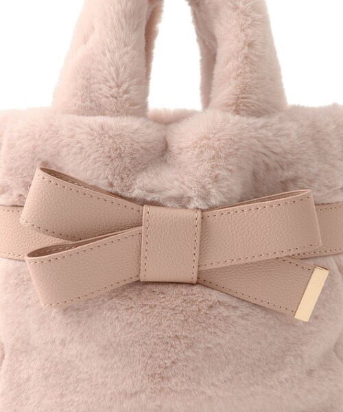 VIS（ビス）の「【2WAY】ファーリボントートバッグ（トートバッグ・レディース・チャコール/キナリ/ピンク・F）」の12枚目の写真