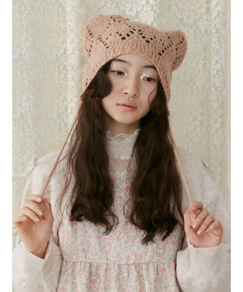 merry jenny（メリージェニー）の「animalポンポンニットcap（ニットキャップ/ビーニー・レディース・チャコールグレー/ピンク/ベージュ・F）」の8枚目の写真