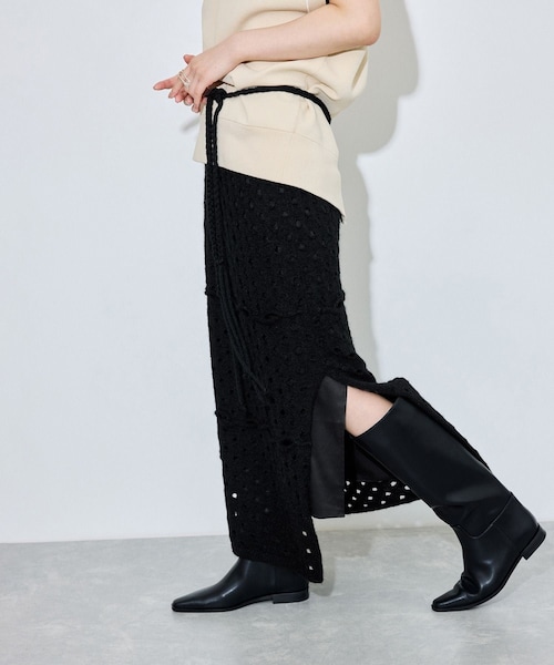 ADAM ET ROPE'（アダムエロペ）の「モヘアmixオープンワークスカート（スカート・レディース・ブラック/オフホワイト・F）」の14枚目の写真