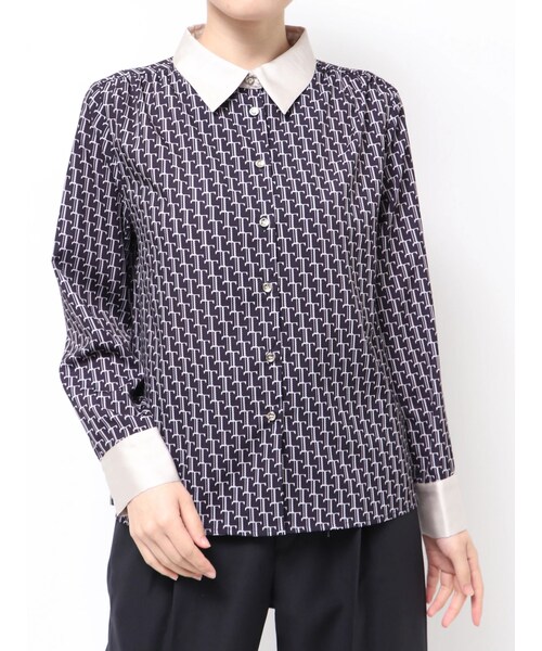 TONAL（トーナル）の「Tモノグラムクレリックフレンチシャツ（シャツ/ブラウス・レディース・アイボリー/ネイビー・M）」の9枚目の写真