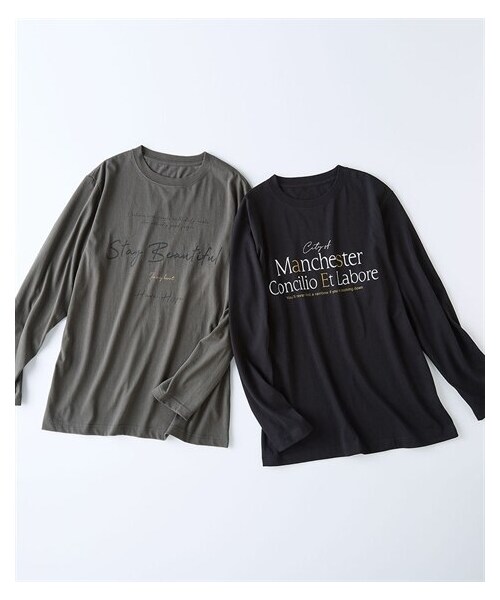 nissen（ニッセン）の「プリント長袖Tシャツ２枚組（ロゴ柄）【大きいサイズ有】（Tシャツ/カットソー・メンズ・黒+チャコール・M/L/LL/3L/4L/5L/6L/8L/10L）」の10枚目の写真