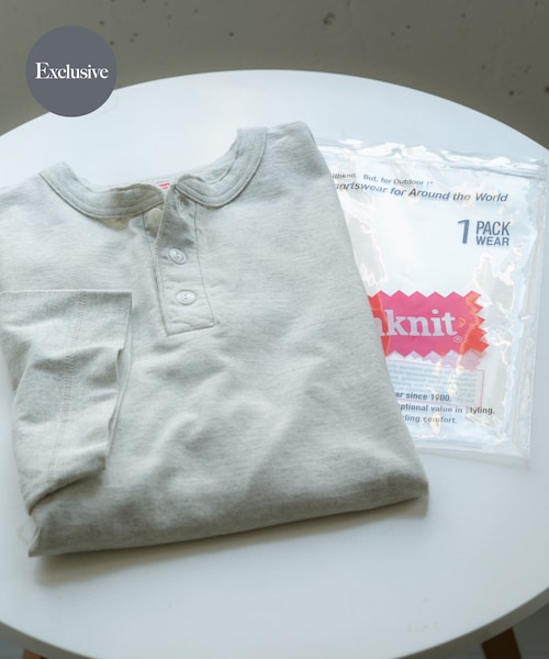 SENSE OF PLACE by URBAN RESEARCH（センスオブプレイスバイアーバンリサーチ）の「『別注』Healthknit×SENSE OF PLACE　ヘンリーネックTシャツ（Tシャツ/カットソー・メンズ・BLACK/TOP  GRAY/OATMEAL・M/L）」の3枚目の写真