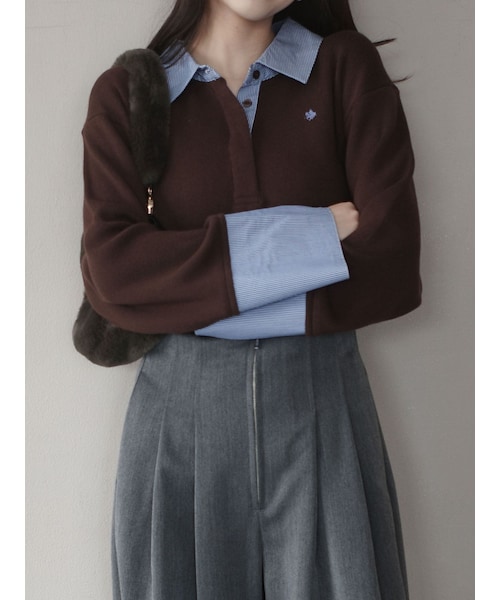 ラグナムーン　シャツカラーカフスニットプルオーバー ラグナムーン LAGUNAMOON 【POLO BCSコラボ】シャツカラーカフス