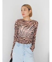 ゼブラ柄シアーチュールロングスリーブTee