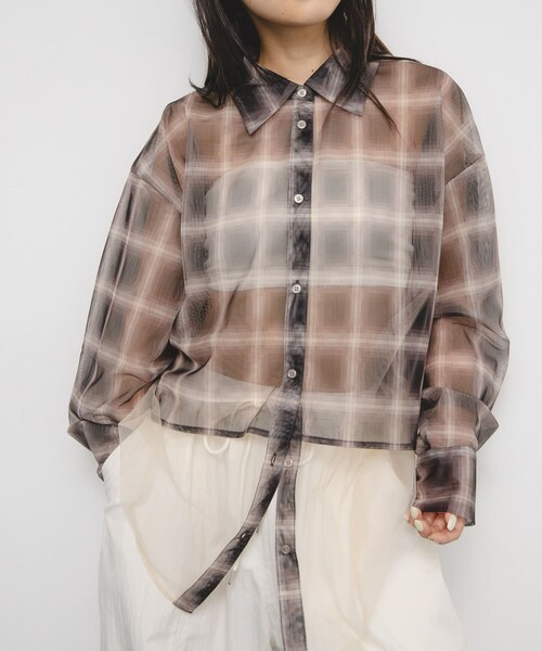 KBF（ケイビーエフ）の「チュールレイヤードシャツ（シャツ/ブラウス・レディース・GRYck×GRY/PINK×GRAY/BRN×BLUE/BRNck×BEG・one）」の10枚目の写真