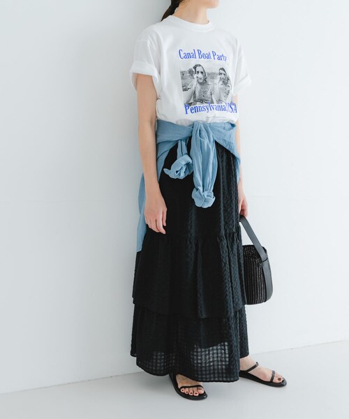 URBAN RESEARCH（アーバンリサーチ）の「サッカーティアードロングスカート（スカート・レディース・CHECK/BLACK・FREE）」の7枚目の写真