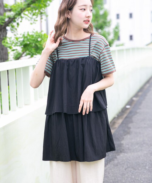 ITEMS URBANRESEARCH(アイテムズ アーバンリサーチ)の「チュニックレイヤードキャミソール(チュニック・レディース・BLK/BEG・FREE)」の4枚目の写真