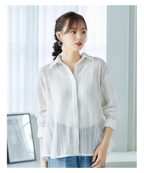 nissen（ニッセン）の「大きいサイズ　レースシャツ　miclat（シャツ/ブラウス・レディース・オフホワイト/黒・L/LL/3L/4L/5L/6L/8L/10L）」の9枚目の写真