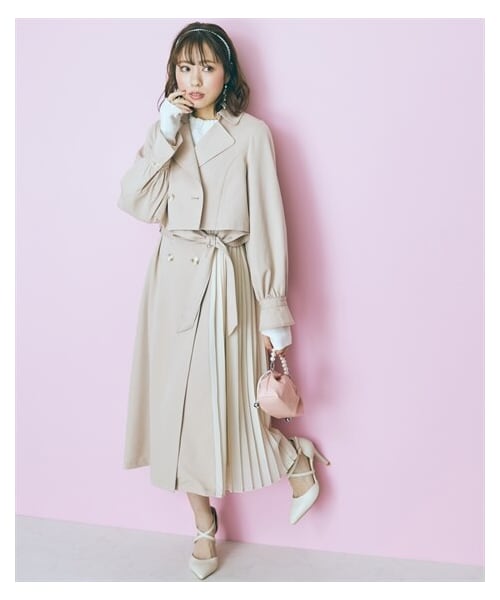 nissen（ニッセン）の「大きいサイズ 3wayスプリングコート（セットアップ） marun（ジャケット/アウター・レディース・ベージュ×アイボリー/パープル×ネイビー・L/LL/3L/4L/5L/6L/8L/10L）」の9枚目の写真