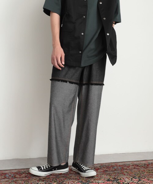 SENSE OF PLACE by URBAN RESEARCH（センスオブプレイスバイアーバンリサーチ）の「デニムフリンジシャンブレーワイドパンツ（デニムパンツ・メンズ・L.INDIGO/BLACK・M/L）」の7枚目の写真