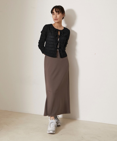 NERGY（ナージー）の「【skin wear】UV＆接触冷感＆保湿加工 Airy jerseyイージーラップスカート（スカート・レディース・イエロー/ブラウン・F）」の4枚目の写真