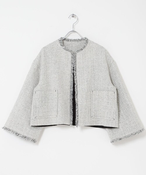 URBAN RESEARCH ROSSO（アーバンリサーチロッソ）の「ツイードショートジャケット（ノーカラージャケット・レディース・OFF WHITE/BLACK・Free）」の21枚目の写真