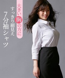 nissen | 【大きい胸専用】吸水速乾機能付☆ストレッチ7分袖レギュラーカラーシャツ（イージーケア・UVカット）(シャツ/ブラウス)