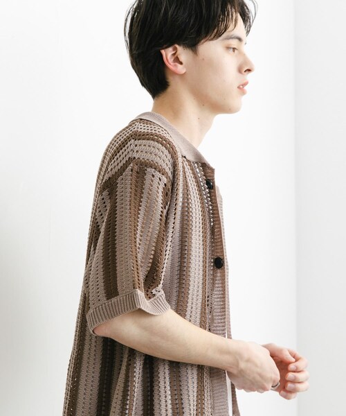 SENSE OF PLACE by URBAN RESEARCH(センスオブプレイスバイアーバンリサーチ)の「ストライプショートスリーブニットシャツ(ニット/セーター・メンズ・BLACK/GREIGE/MINT・M/L)」の21枚目の写真