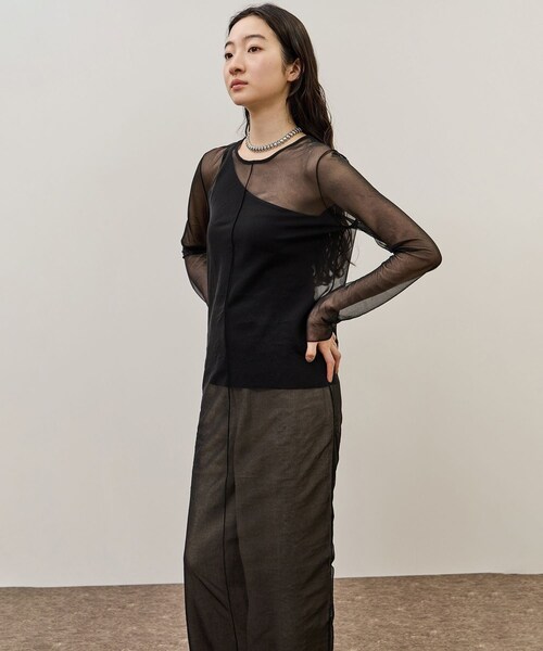 ADAM ET ROPE'(アダムエロペ)の「シアーロングスリーブワンピース(ワンピース・レディース・ブラック/ホワイト系・F)」の15枚目の写真