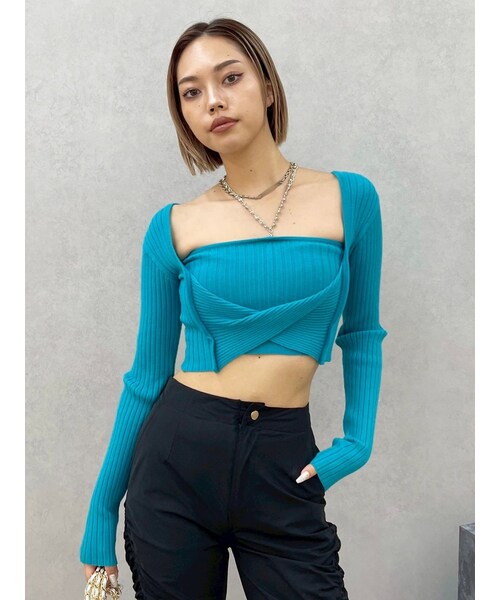 EVRIS（エヴリス）の「アンサンブルチェーンニットトップス（ニット/セーター・レディース・グレー/ブラック/ブルー・F）」の9枚目の写真