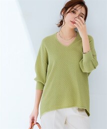 nissen | 【UVカット・遮熱】洗える5分袖抜き衿Vネックニット〈大きいサイズ有〉(ニット/セーター)