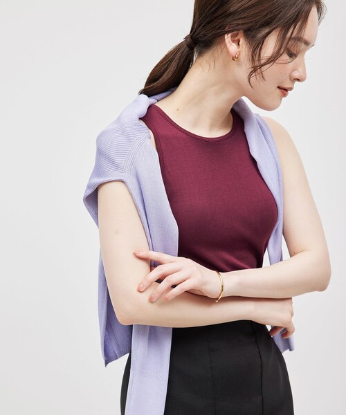 ROPE'（ロペ）の「コットンシルク丸胴フライスカップ付きアメスリタンクトップ（タンクトップ・レディース・ブラック/オフホワイト/ワイン・F）」の3枚目の写真