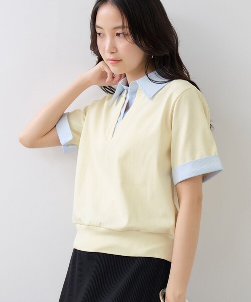 VIS(ビス)の「ICE BEAUTY ドッキング衿ハーフスリーブプルオーバー/UVケア・接触冷感・汗染み防止(Tシャツ/カットソー・レディース・チャコール/ライトグレー/オフホワイト・F)」の22枚目の写真