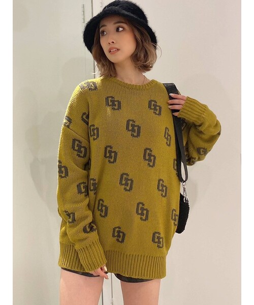 GYDA（ジェイダ）の「GG PATTERN ニットトップス（ニット/セーター・レディース・ブルー/オフホワイト/ブラック/ピンク/ベージュ/マスタード・F）」の22枚目の写真