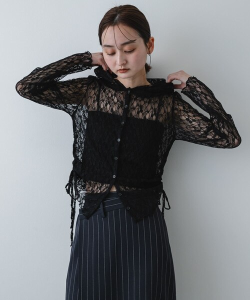 SENSE OF PLACE by URBAN RESEARCH（センスオブプレイスバイアーバンリサーチ）の「『洗濯可』フーディレースカットトップ（その他トップス・レディース・IVORY/BLACK/BEIGE・One）」の14枚目の写真