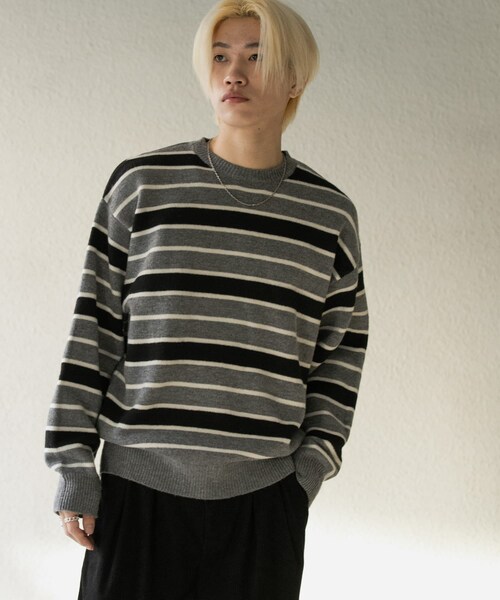 SENSE OF PLACE by URBAN RESEARCH(センスオブプレイスバイアーバンリサーチ)の「ウールブレンドボーダークルーネックニット(ニット/セーター・メンズ・BLACK/L.GRAY/GREEN・M/L)」の10枚目の写真