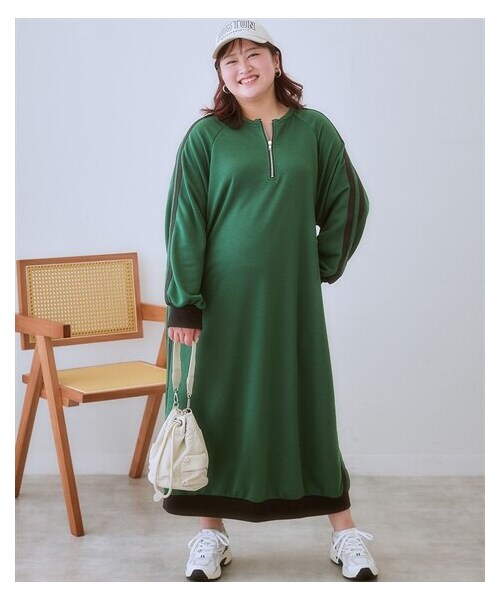 nissen（ニッセン）の「＜大きいサイズ＞ロング丈サイドラインジャージワンピース（ワンピース・レディース・グレー×黒/グリーン×黒・L/LL/3L/4L/5L/6L/8L/10L）」の13枚目の写真