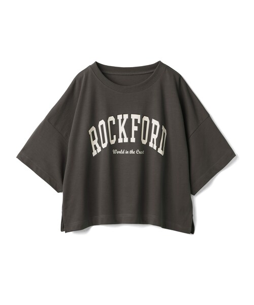 GRL（グレイル）の「カレッジロゴサイドスリットショート丈Tシャツ（シャツ/ブラウス・レディース・オフホワイト/チャコール/グレー/グリーン・F）」の2枚目の写真