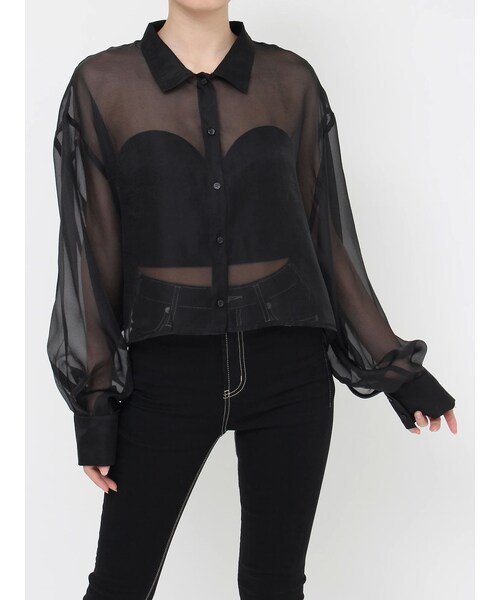 GYDA（ジェイダ）の「SHEERショートシャツ（シャツ/ブラウス・レディース・オフホワイト/ブラック/ミックス・F）」の3枚目の写真