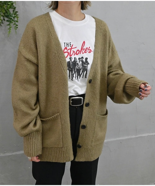 Sheson(シーズン)の「ブラッシュヤーンVネックニットカーディガン(カーディガン/ボレロ・レディース・ルージュオレンジ/セージグリーン/エクリュ/セピアブルー/ブルー/ベージュ/ピンク/ライム・F)」の3枚目の写真