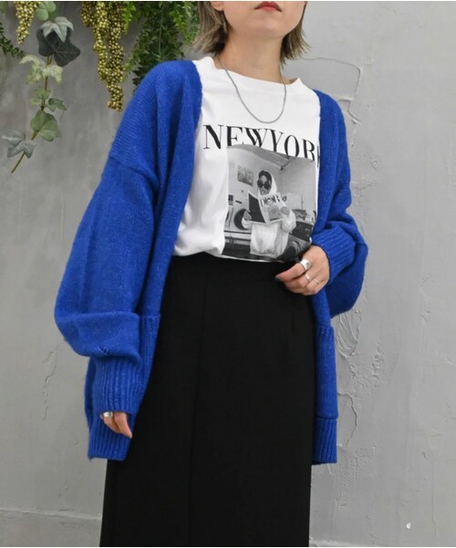 Sheson(シーズン)の「ブラッシュヤーンVネックニットカーディガン(カーディガン/ボレロ・レディース・ルージュオレンジ/セージグリーン/エクリュ/セピアブルー/ブルー/ベージュ/ピンク/ライム・F)」の5枚目の写真