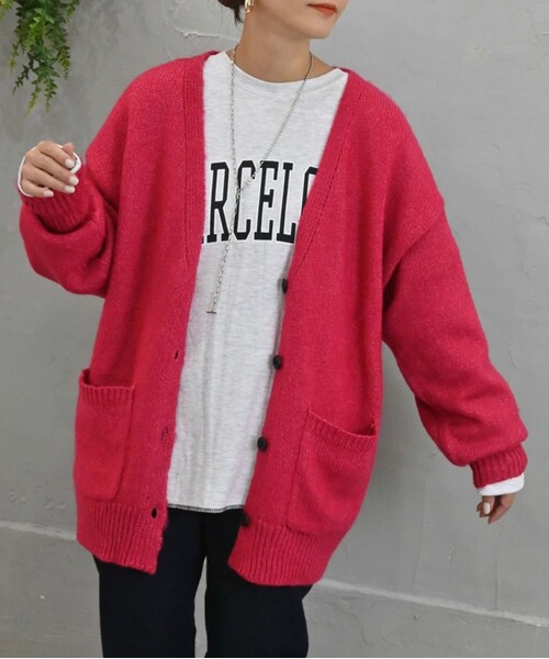 Sheson(シーズン)の「ブラッシュヤーンVネックニットカーディガン(カーディガン/ボレロ・レディース・ルージュオレンジ/セージグリーン/エクリュ/セピアブルー/ブルー/ベージュ/ピンク/ライム・F)」の1枚目の写真