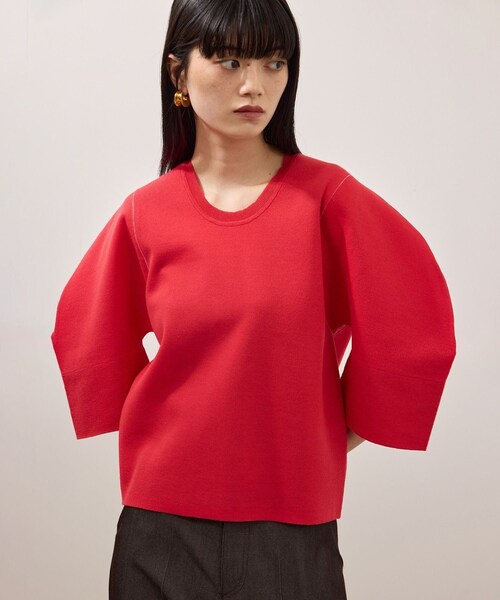 ADAM ET ROPE'(アダムエロペ)の「【サステナブル】ダブルフェイスニットトップス(ニット/セーター・レディース・ブラック/チャコール/レッド・F)」の6枚目の写真