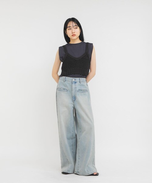 KBF(ケイビーエフ)の「WIDEレッグアジャストデニム(デニムパンツ・レディース・BLUE/L.BLUE・36/38/34)」の10枚目の写真
