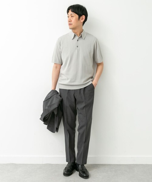 URBAN RESEARCH DOORS（アーバンリサーチドアーズ）の「LIFE STYLE TAILOR　ハイゲージ半袖ニットポロシャツ（シャツ/ブラウス・メンズ・IVORY/BLACK/NAVY BLUE/GRAY BROWN・M/L）」の10枚目の写真