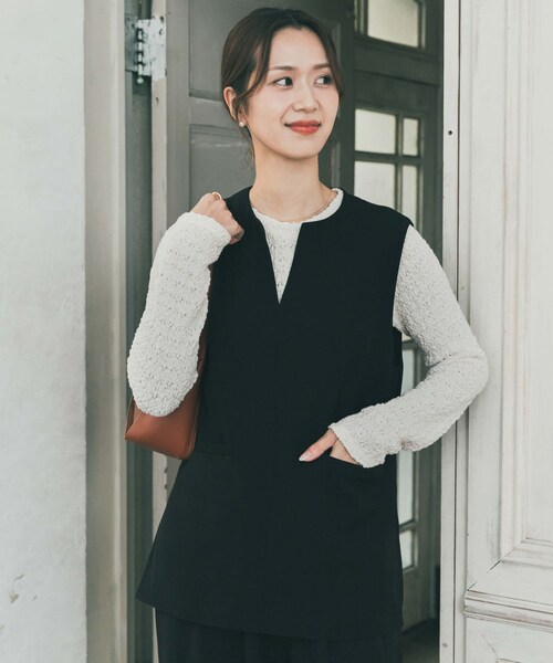 URBAN RESEARCH DOORS（アーバンリサーチドアーズ）の「ポコポコレースロングTシャツ（Tシャツ/カットソー・レディース・OFF/BLACK・Free）」の6枚目の写真