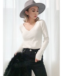 GYDA | リブVネックニット TOPS(ニット/セーター)