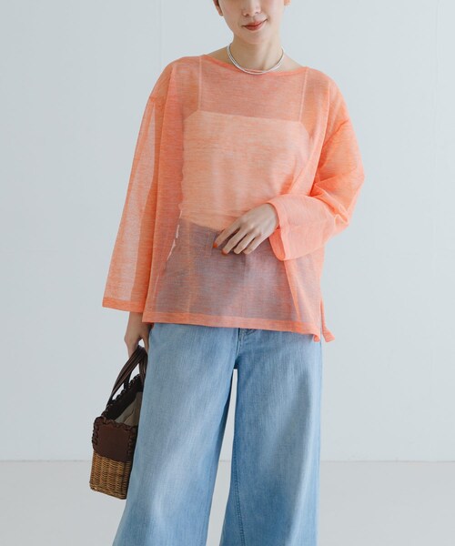 URBAN RESEARCH（アーバンリサーチ）の「ボートネックシアーニット（ニット/セーター・レディース・ORANGE/WHTxD.NAVY/NAVYxOFF・FREE）」の7枚目の写真