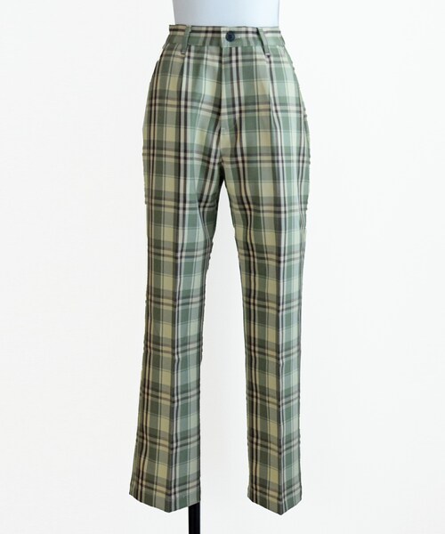 Marient（マリエント）の「チェックテーパードタックPT（スラックス・レディース・ブルー/グリーン・FREE）」の2枚目の写真