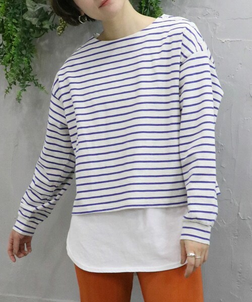 Sheson(シーズン)の「ショルダーボタンボーダーTee(Tシャツ/カットソー・レディース・ホワイト/グレー/ブルー・F)」の3枚目の写真