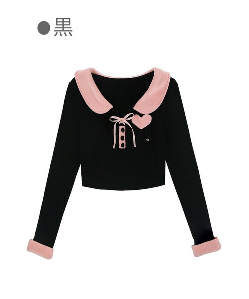 Bobon21（ボボンニジュウイチ）の「異素材MIXスリム見えショート丈トップス-全３色-（シャツ/ブラウス・レディース・ホワイト/ブラック/ピンク・S/M/L）」の2枚目の写真