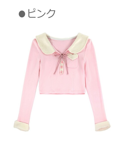 Bobon21（ボボンニジュウイチ）の「異素材MIXスリム見えショート丈トップス-全３色-（シャツ/ブラウス・レディース・ホワイト/ブラック/ピンク・S/M/L）」の3枚目の写真