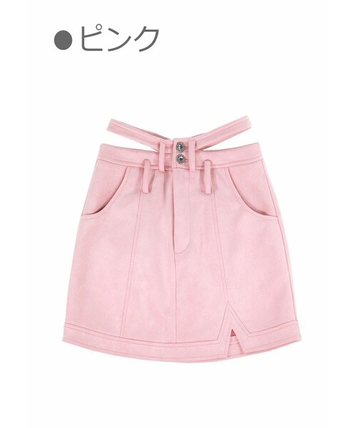 Bobon21（ボボンニジュウイチ）の「ウエスト切り込みスエードタイトスカート-全２色-（スカート・レディース・ベージュ/ピンク・S/M/L）」の2枚目の写真